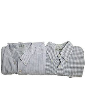 LL Bean Men's Blue White Dress Shirt Sz 17.5/33 Bundle x 2